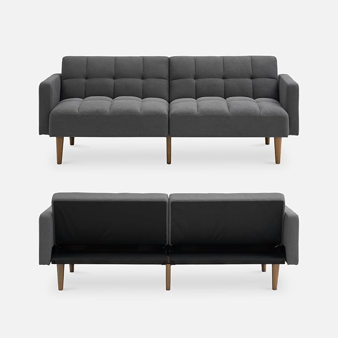 mopio Aaron 76.8" Couch, Small Futon Sofa Bed, Mid Century Modern Futon Couch - Image 9