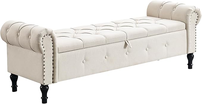 67" Storage Bench for Bedroom, Linen End of Bed - Image 9