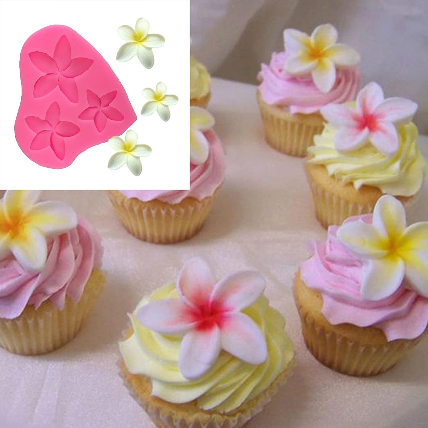 Frangipani Plumeria Flower Silicone Molds for Cake Decoration, Non Stick Fondant Mold for DIY Chocolate Candy Cookie Cupcake Jelly and Polymer Clay