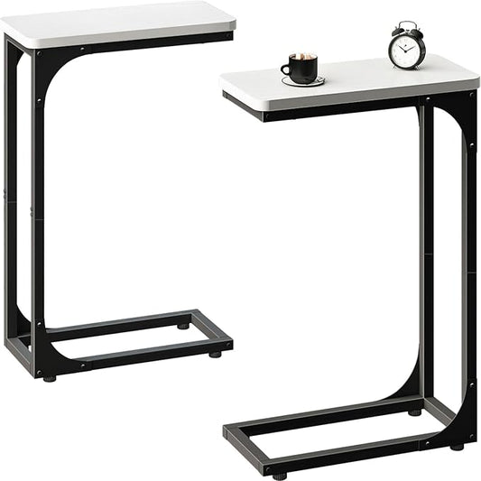 QEEIG Narrow C Shaped Side Table Set of 2 Living Room Sets Slim Couch Tray by QEEIG