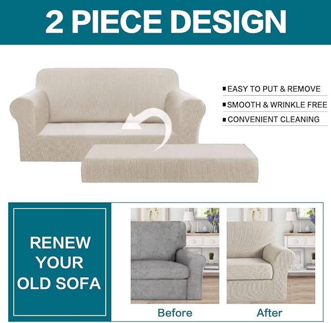Turquoize Stretch Sofa Slipcover 2 Pieces Sofa Cover Couch Cover - Image 4