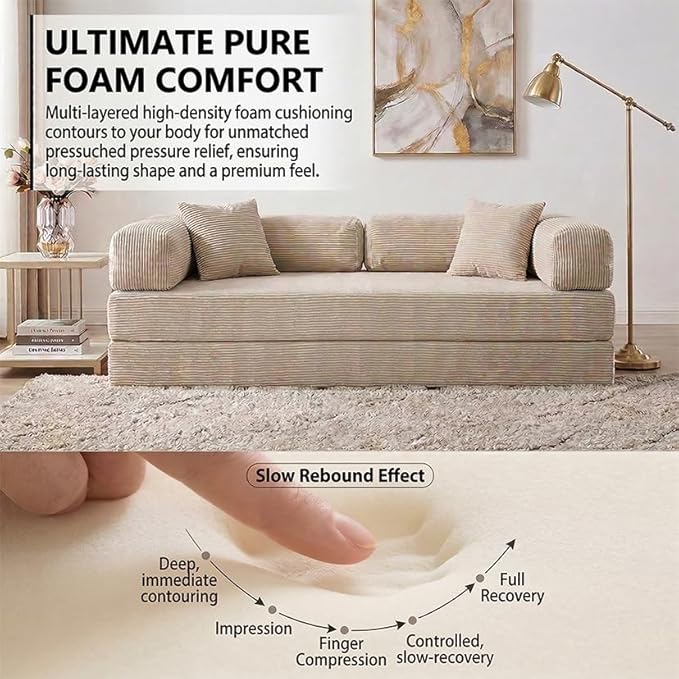 78" 4-in-1 Convertible Sofa Bed, Boneless Corduroy Sleeper Couch - Image 4