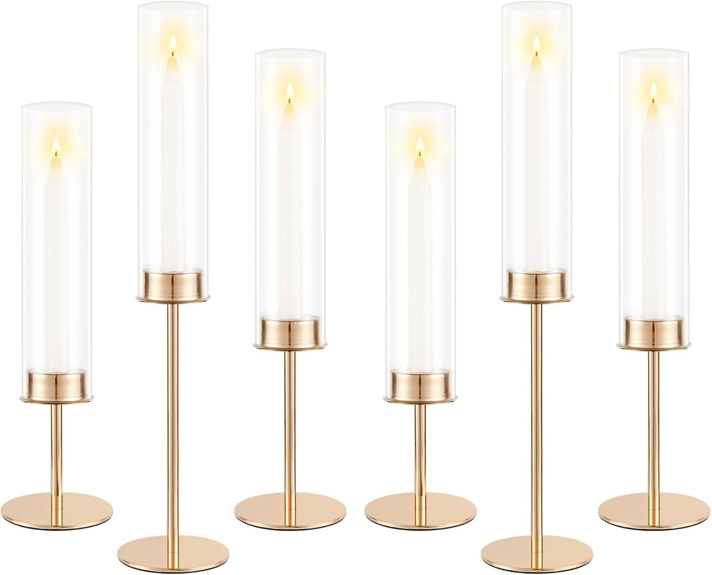 Gold Candle Holders Set of 6 for Glass Taper Candle Holders,Hurricane Candlestick Holder for Home Decor, Wedding, Dinning, Party Decorative, Anniversary (6,Gold)