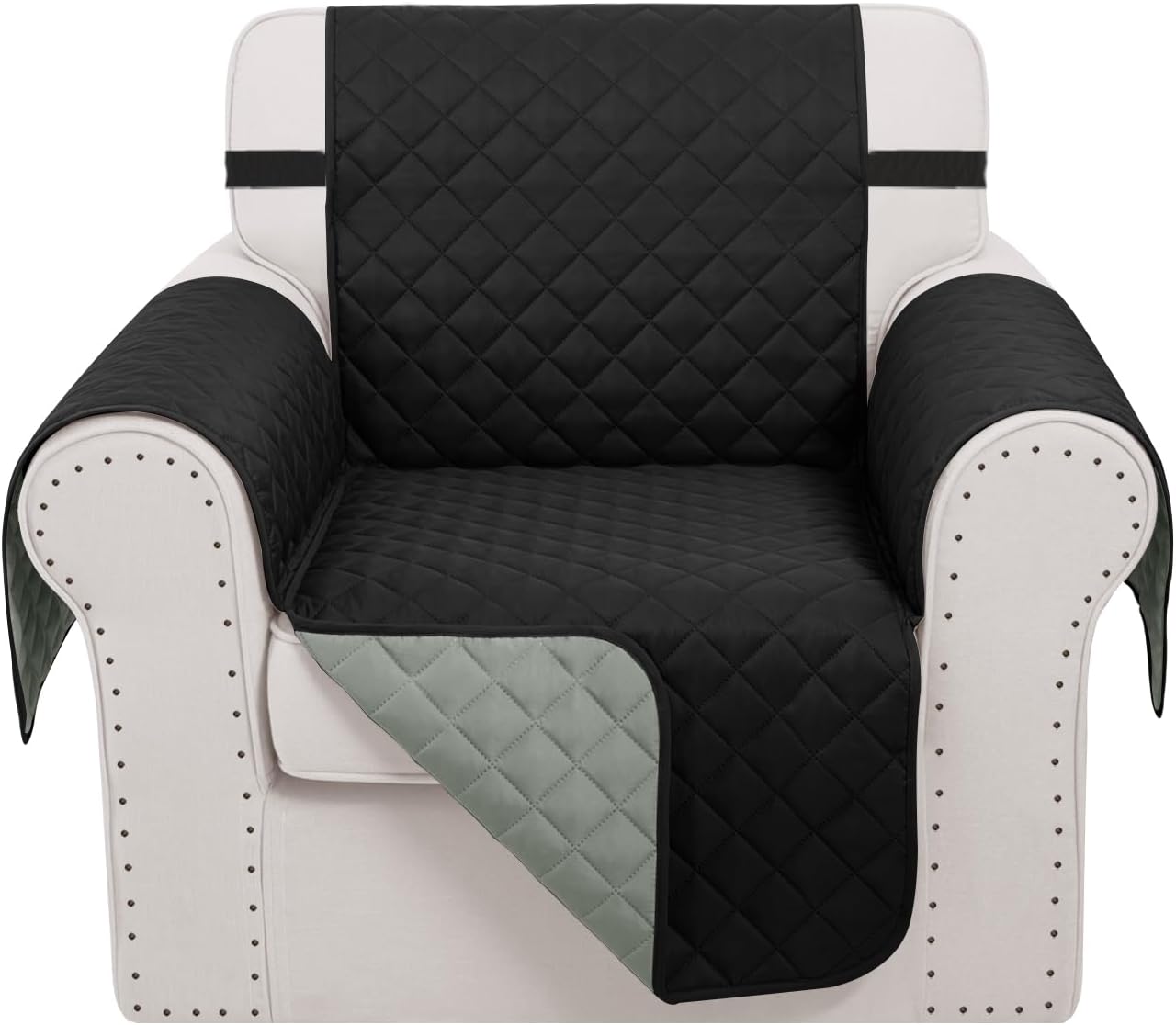 Recliner Chair Covers Reversible Sofa Cover Couch Cover for Pets Lazy Boy Furniture Protector(23''Chair,Black/Grey)
