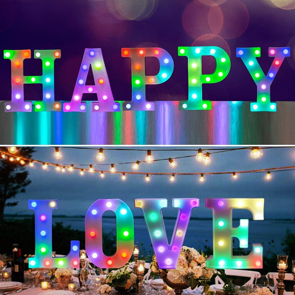 Pooqla Colorful LED Marquee Letter Lights with Remote – Light Up Marquee Signs – Party Bar Letters with Lights Decorations for The Home - Multicolor G