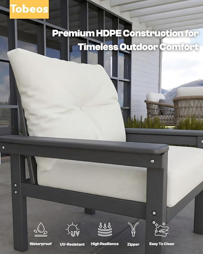 HDPE 3 Piece Patio Furniture Set, All-Weather Outdoor Couch Set - Image 8