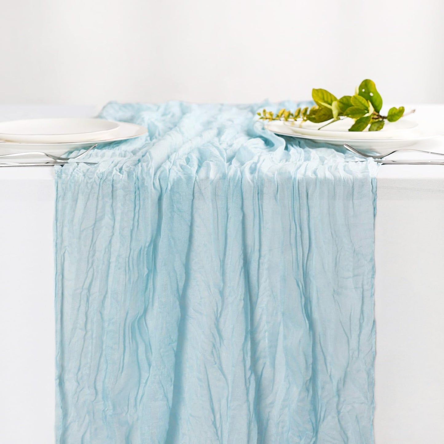 Hahuho Dusty Blue Cheesecloth Table Runner 10ft, Gauze Boho Rustic Table Runners for Wedding Birthday Party Baby Shower Decorations（1 Pack , 35x120 Inches）