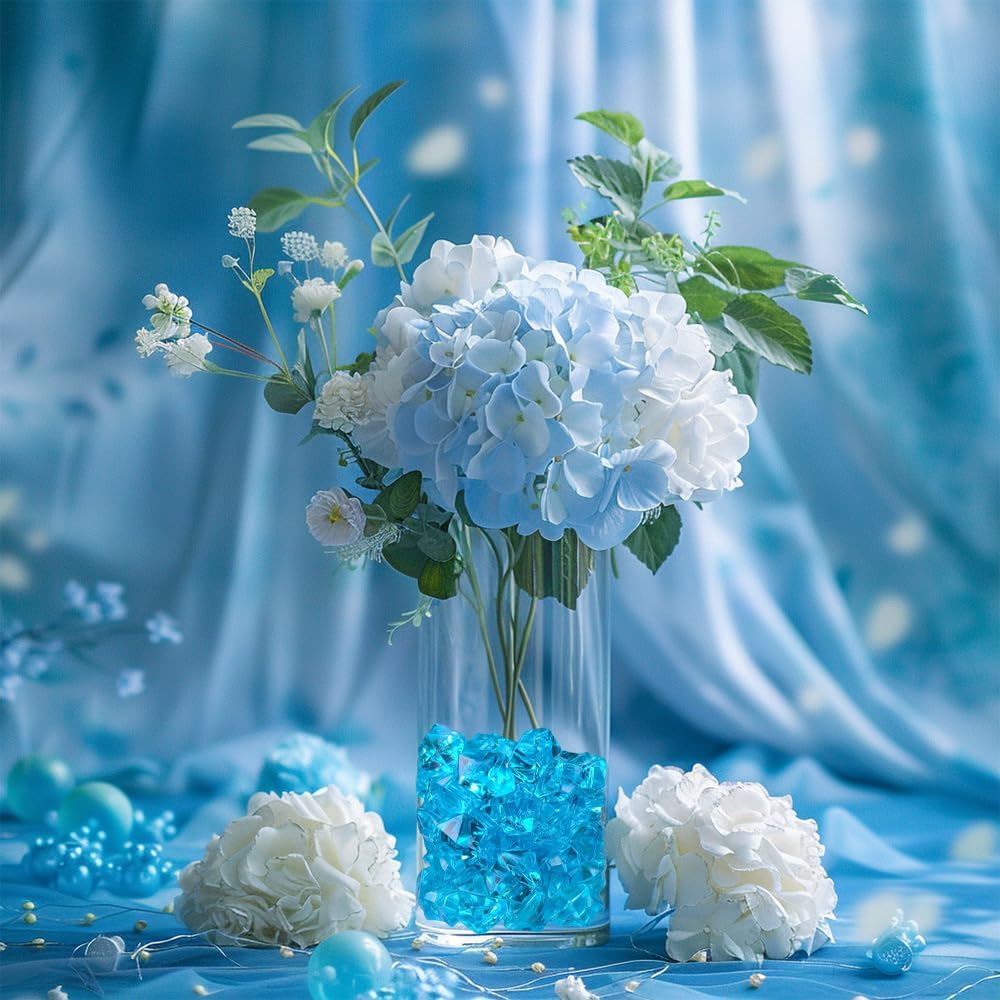 HappyFiller 14 OZ Sky Blue Fake Acrylic Ice Rocks Faux Crystal Cubes Stones Diamonds Gems,Aquarium, Crafts,Table Scatter,Dessert Table Decor Vase Bowl Filler,Party Wedding Centerpieces,Home Accents