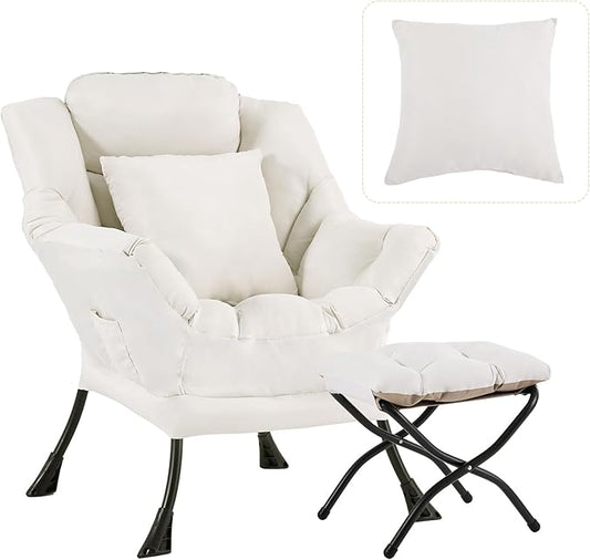 Lazy Chair with Ottoman, Large Accent Chair with Ottoman and a Throw Pillow by HomeEastllyHome