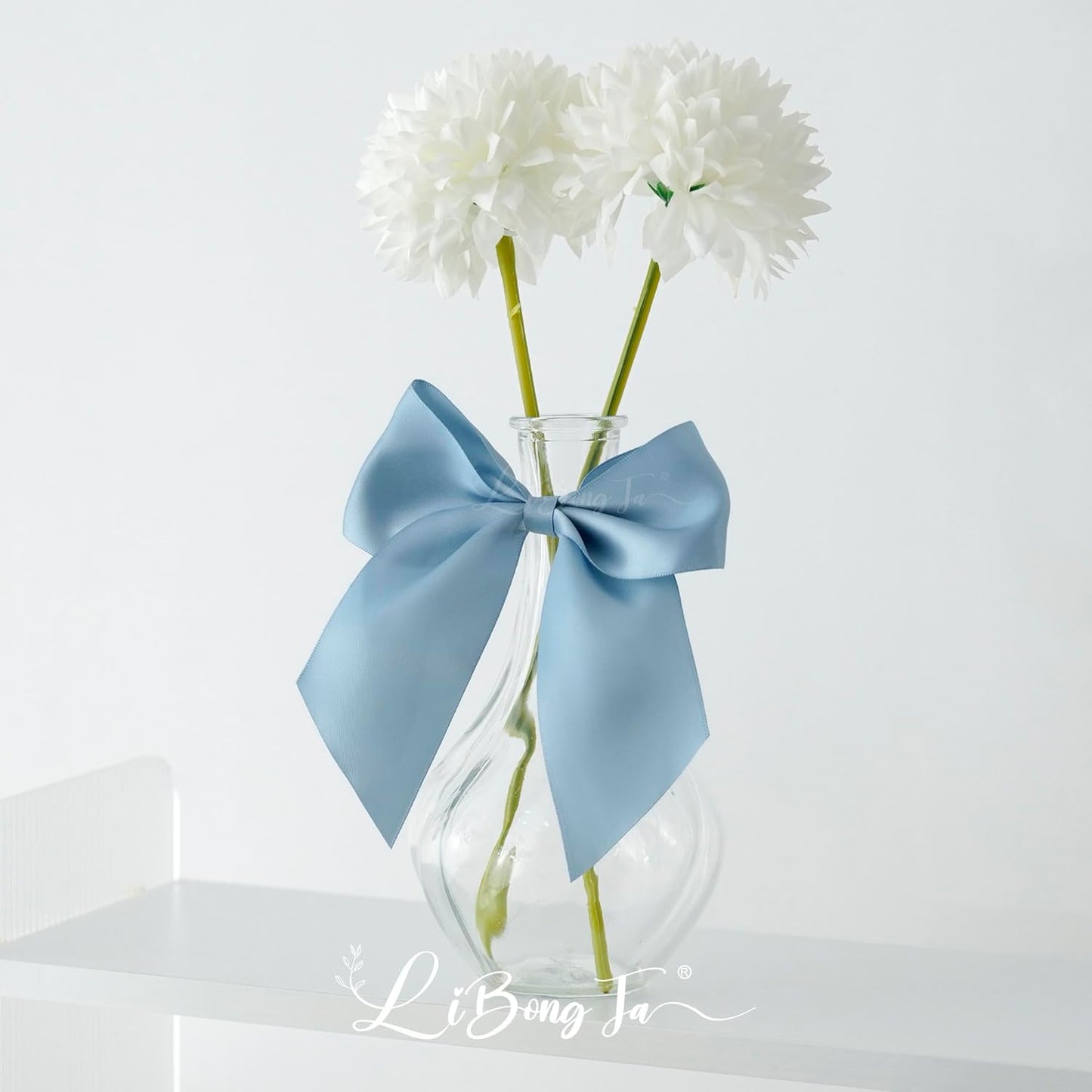 5'' Dusty Blue Bow Party Decorations Satin Bows, Twist Tie Bows for Treat Bags, Cake Pops, Pre-tied Bow Premade Ribbon Bows for Crafts, Holiday Bows for Gift Wrapping, Wedding Decor-24 Counts