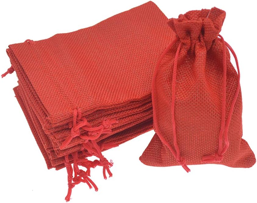 20Pcs Red Burlap Bags with Drawstring, Jute Sacks Jewelry Christmas Candy Pouch Wedding Party Favor Gift Bags (Red, 5.9 x 7.5)