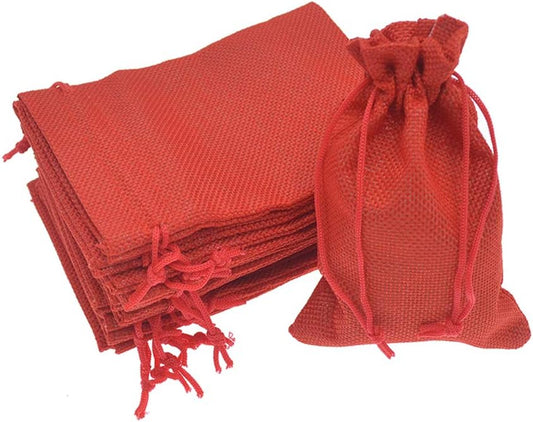 20pcs Burlap Gift Bags 3.9 x 5.5, Red Linen Drawstring Bags, Christmas Wedding Party Favor Bags Jewelry Candy Pouches