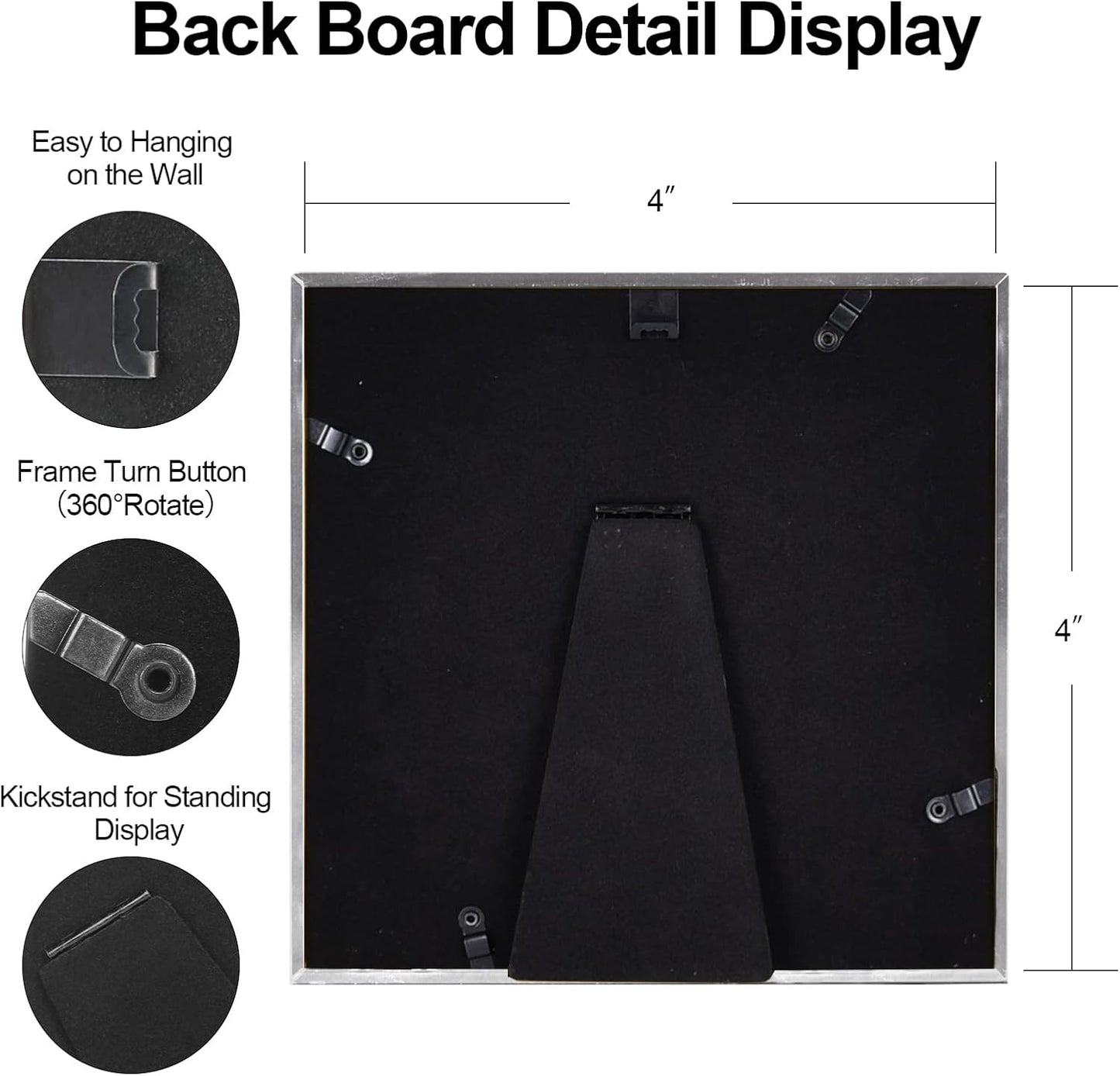 4x4 Picture Frame Silver Brushed Modern Simple Thin Aluminum Metal Photo Frame with HD Real Glass, Display for Tabletop and Wall Collage. (2 Pack)