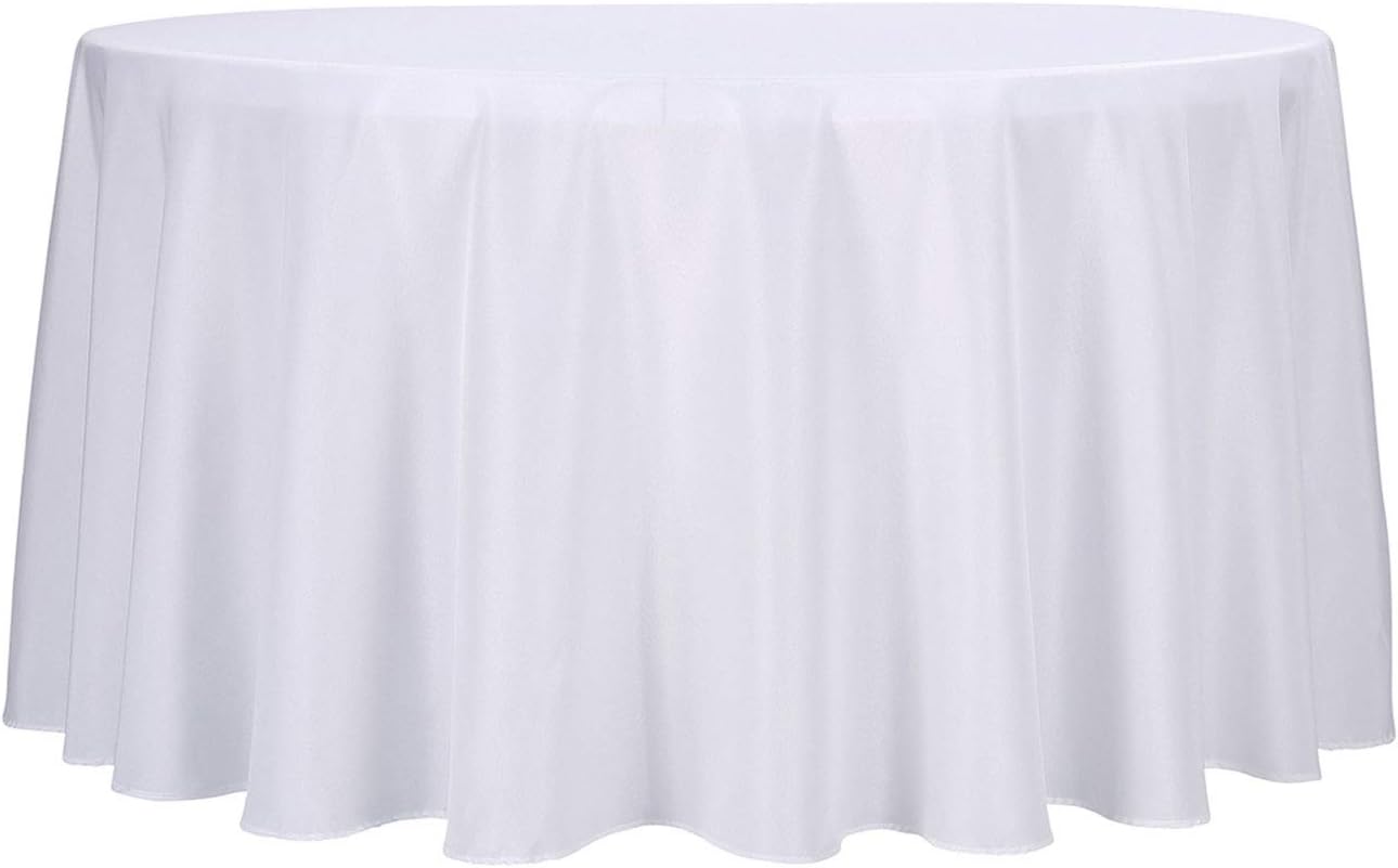 Ascoza 2 Pack 132 Inch White Round Tablecloth in Polyester Fabric for Wedding/Banquet/Restaurant/Parties