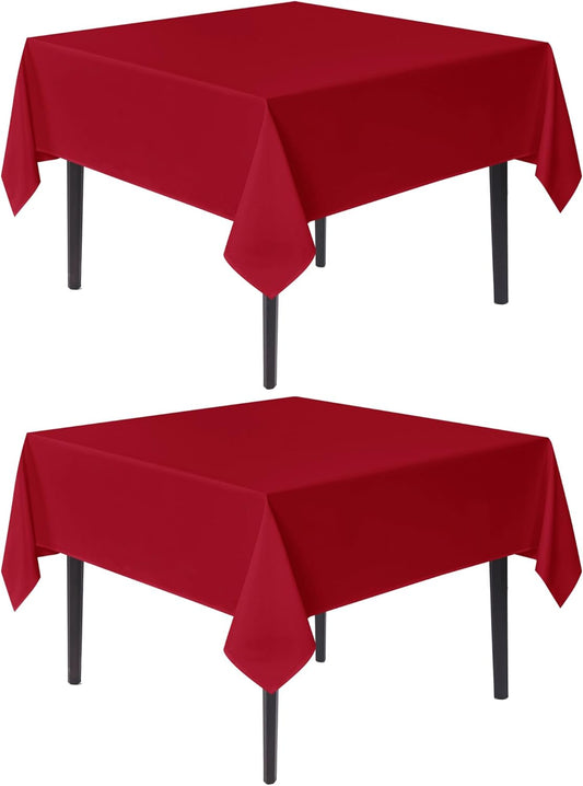 sancua Christmas Red Square Tablecloths 60x60 Inch, 2 Pack - Fabric Table Cloth for Square or Round Tables, Washable Polyester Table Cover for Dinner, Holiday Party, Decorative Display Tables
