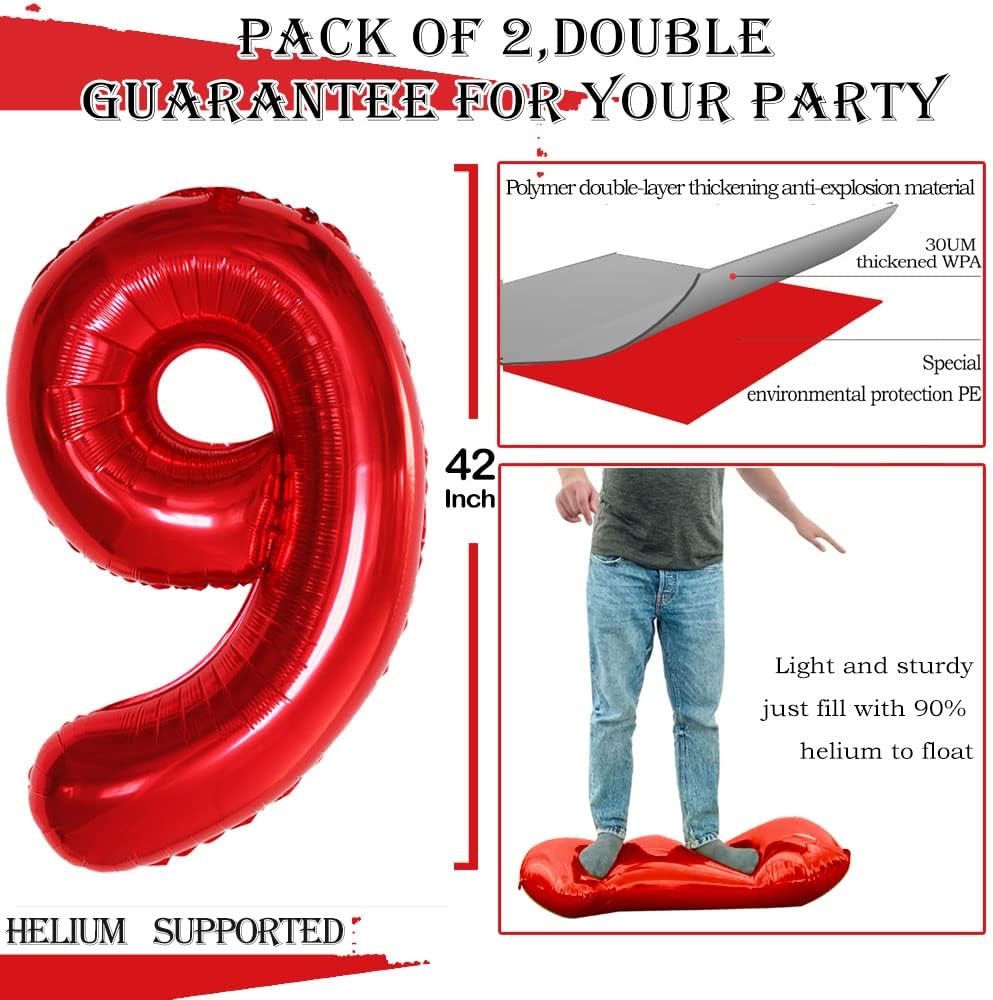GOER Number 90 Balloons for 90th Birthday Party Decorations,42 Inch Jumbo Foil Helium Balloons for 90th Anniversary (Red)