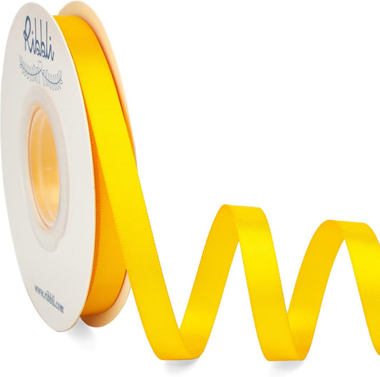 Ribbli Double Faced Maize Yellow Satin Ribbon,3/8” x Continuous 25 Yards,Use for Bows Bouquet,Gift Wrapping,Floral Arrangement