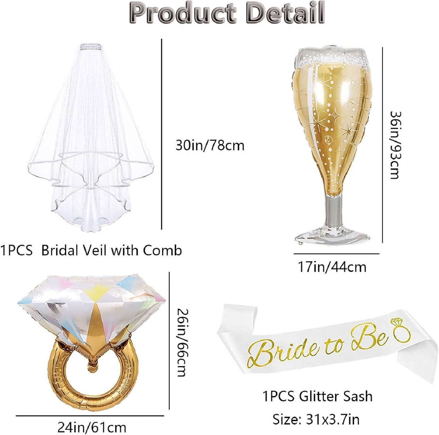 4PCS Bachelorette Blue Sash and Veil for Bride Party, Bride To Be Accessories for Bridal Shower Engagement Wedding