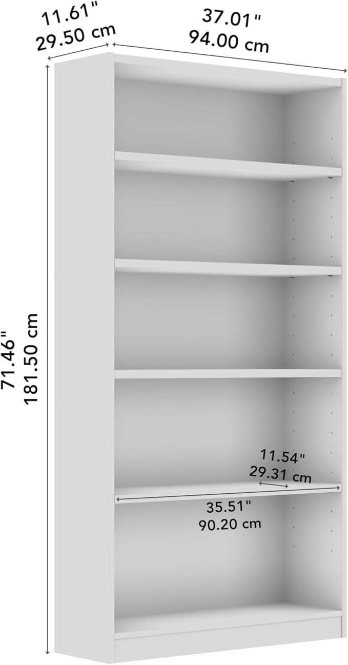 Bush Home Tall 5 Shelf Bookcase, 5 Tier Bookshelf Storage Cabinet - Image 3