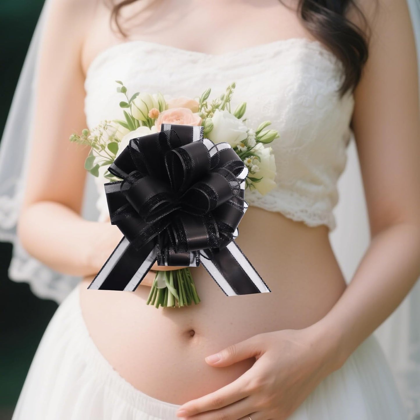 12 PCS 6 Inch Large Pull Organza Black Bows - Perfect for Gift Wrapping, Wedding Decor, Car Bows, Birthday Parties, Christmas and Valentine's Day