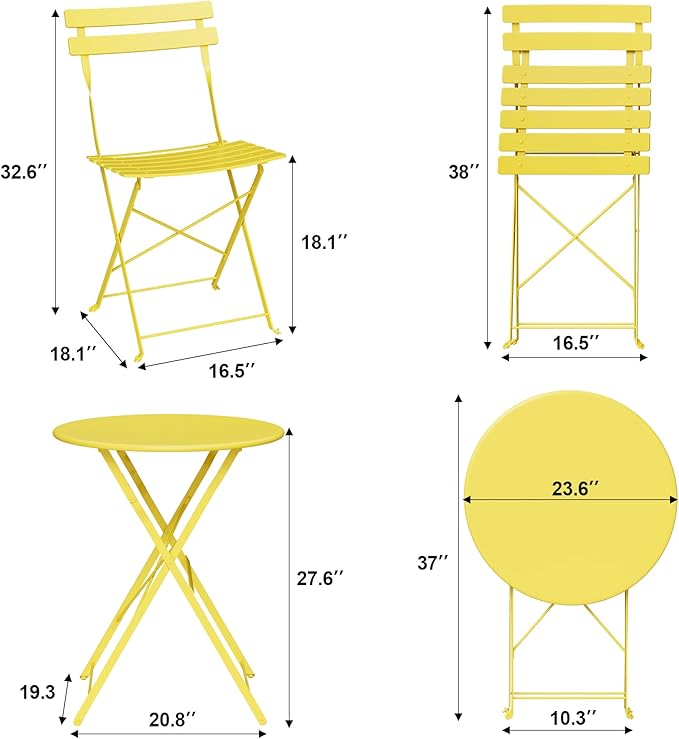 Bistro Table and Chairs Set of 2, 3 Piece Outdoor/Indoor Folding Patio Bistro - Image 5