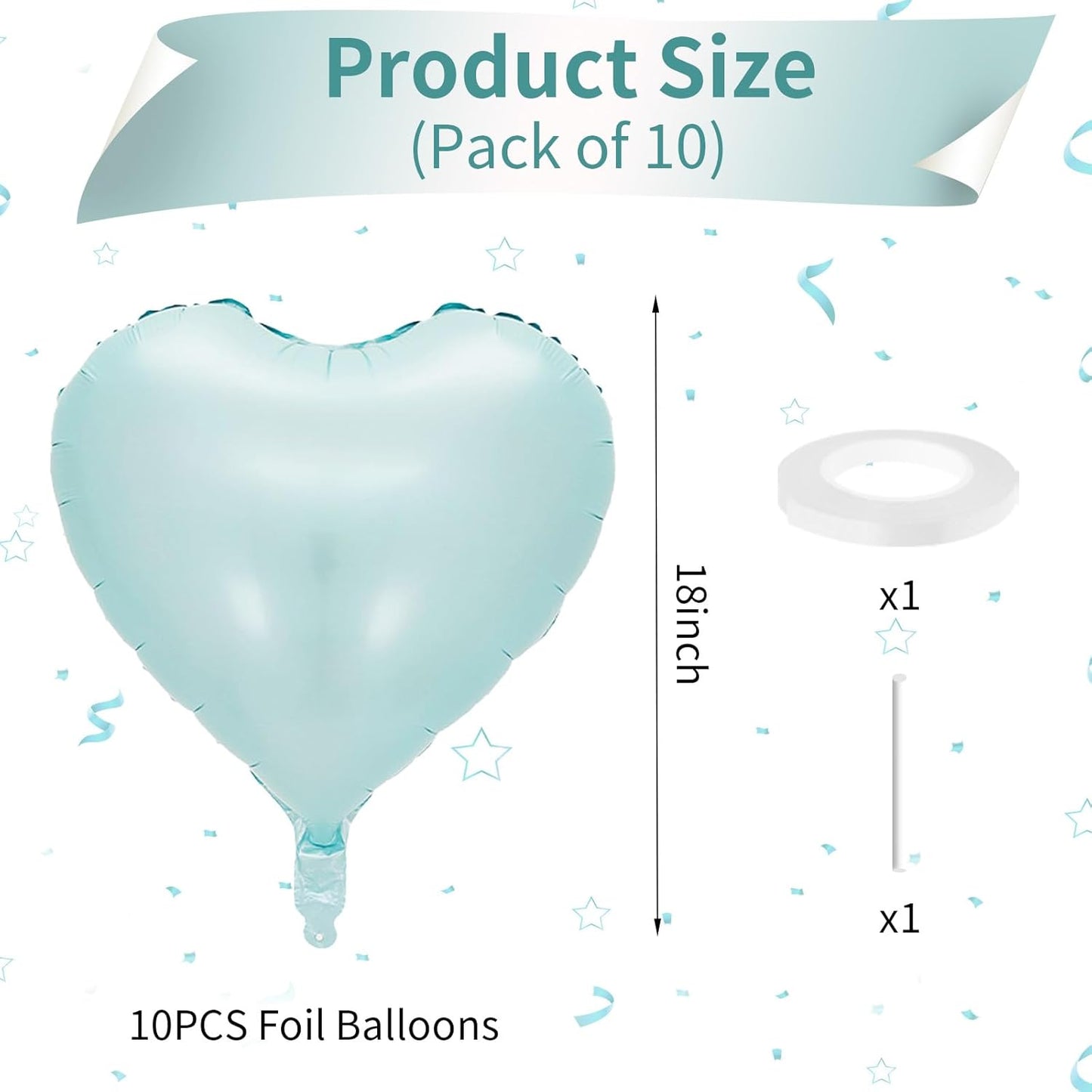 Baby Blue Heart Balloon, 10PCS Blue Foil Heart Balloons, 18inch Pastel Blue Heart Shape Balloons Helium Birthday Party Decorations for Boys Girls Brithday Party, Valentines Day, Wedding, Anniversary