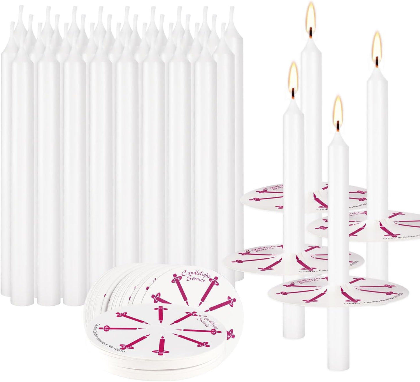 300Pack White Taper Candles with Drip Guards & Paper Holders - 5 Inch Odorless Religious Candles for Church Prayers, Sabbath Ceremonies, & Home Decorations……