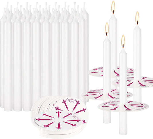 400 Pack White Taper Candles with Drip Guards & Paper Holders - 5 Inch Odorless Religious Candles for Church Prayers, Sabbath Ceremonies, & Home Decorations…