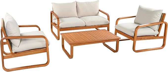 Merax Outdoor 4-Piece Acacia Wood Conversation Set - Image 4