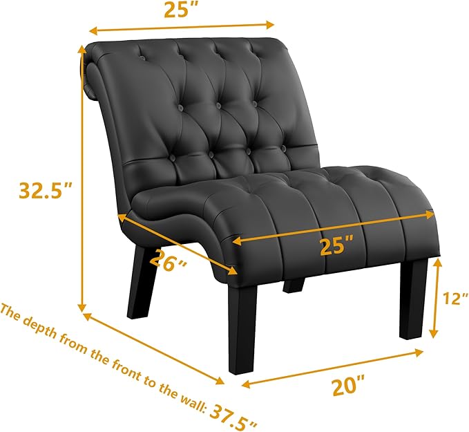 PU Leather Accent Chairs Set of 2 Button Tufted Upholstered Modern Armless - Image 2