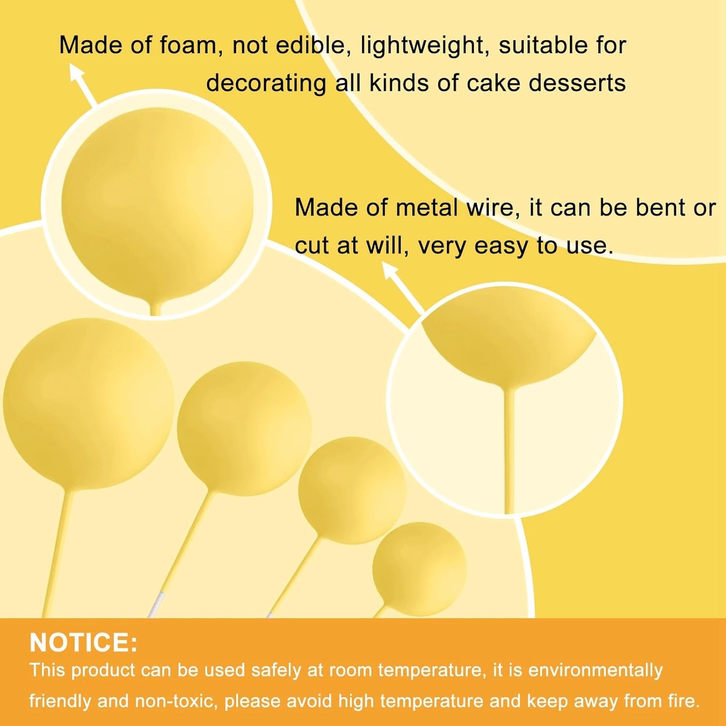 ASTARON Pack of 20 Cake Decoration Balls Cake Toppers, Mini Balloons Cake Toppers for Wedding Party Baby Shower Birthday Cake Decorating (Yellow)