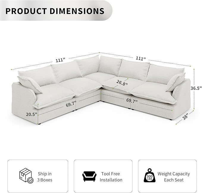 5 Seat V Shape Modular Sectional Couch Sofa - Image 2