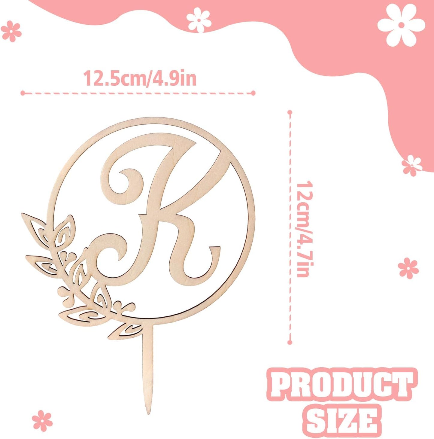 LINGTEER Personalized Inital Letter K Wooden Cake Topper Perfect for Birthday Rustic Wedding Anniversary Party Keepsake Decoration