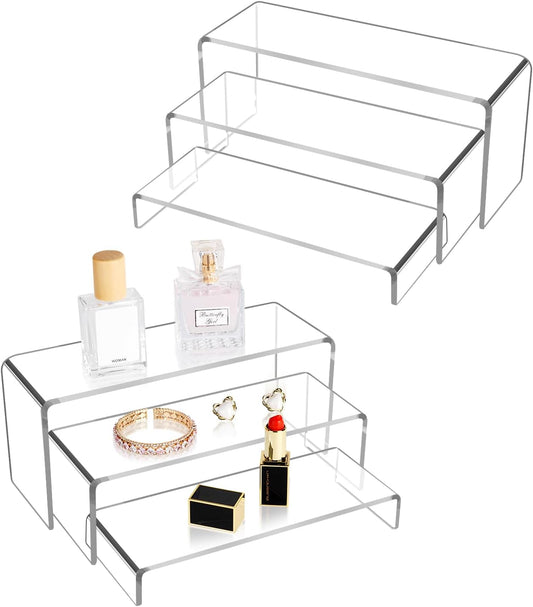 Acrylic Display Risers, 6pcs Clear Display Stand Rectangular Stands Showcase Collectibles Display Shelf for Dessert Cupcake Figures Jewelry Perfume(Clear-6pcs)