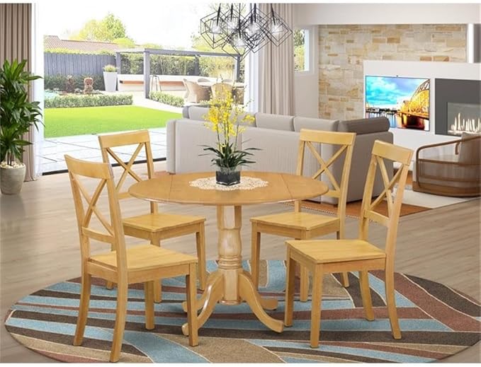 East West Furniture DLBO5-OAK-W 5 Piece Dining Set Includes a Round Dining Room - Image 2