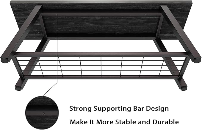 Oastreeful Industrial Entryway Bench Rustic Wood and Metal Storage Bench - Image 5