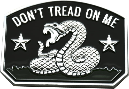 1x Gadsden Flag Rattlesnake Car Emblem 3D Decal Sticker with Don't Tread ON ME Slogan Fit for Car Truck Motorcycle Window Door and Flat Surface (Chrome)