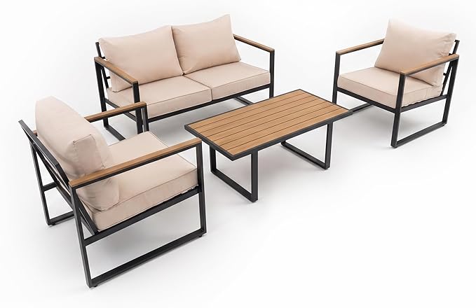 Modern Patio Furniture Set, 4 Pieces Outdoor Conversation Set - Image 9