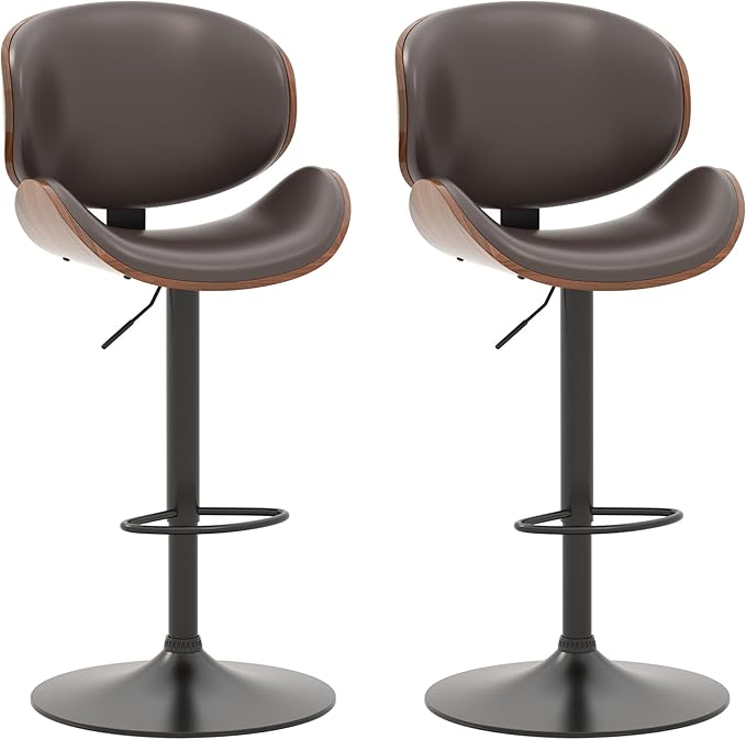 KCC Bar Stools Set of 2, Swivel Adjustable Height Barstools, PU Leather by KCC