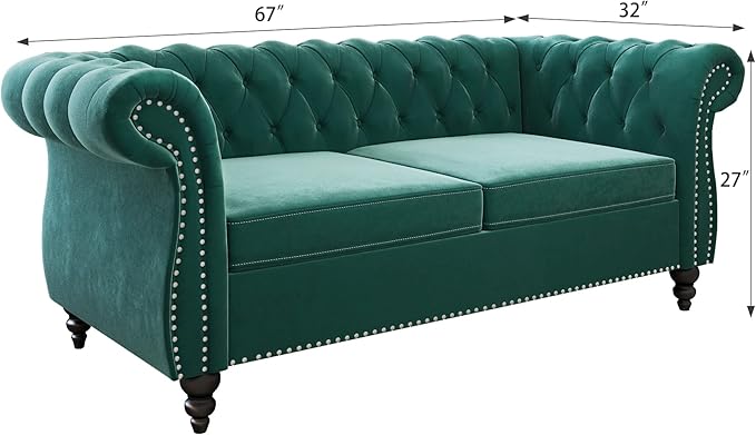 3 Piece Living Room Set, Velvet Chesterfield Sofa Loveseat Couch Chair - Image 7