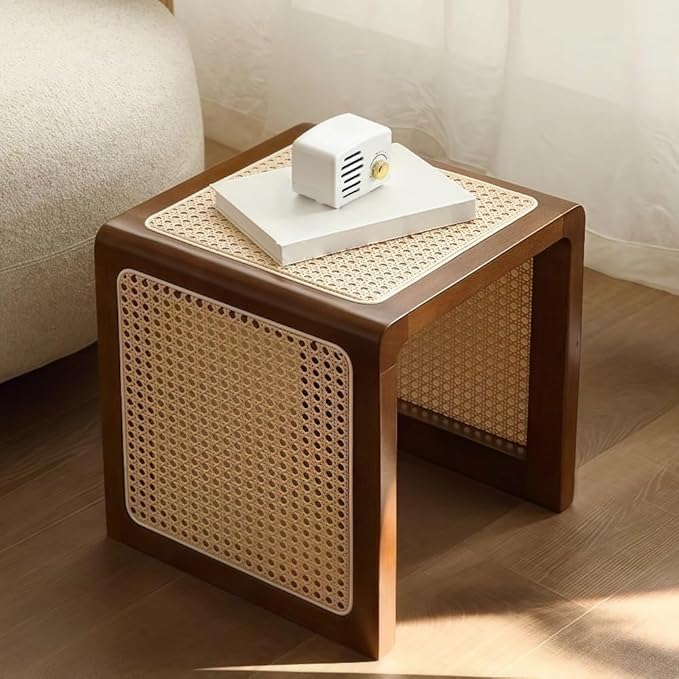 Japanese Style Wood Rattan Stool, Small Space Shoe Bench, Night Stand by Unknown