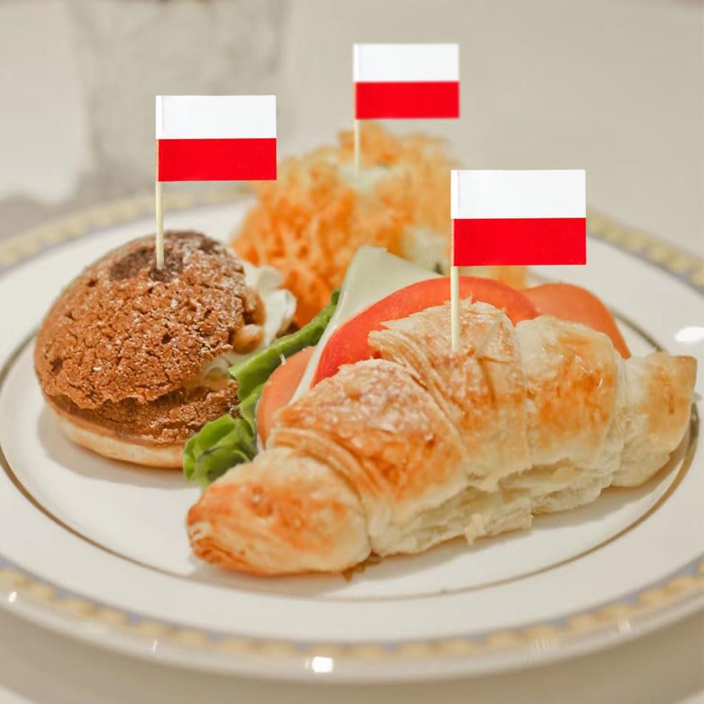 Poland Flag Polish Flag, Small Mini Poland Toothpick Flags for Food, Cupcakes, Cocktails, Appetizers, Bar Party Decorations