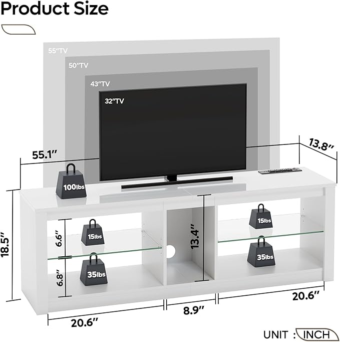 Bestier LED TV Stand for 55/60/65 Inch TV, Modern Gaming TV Console - Image 2
