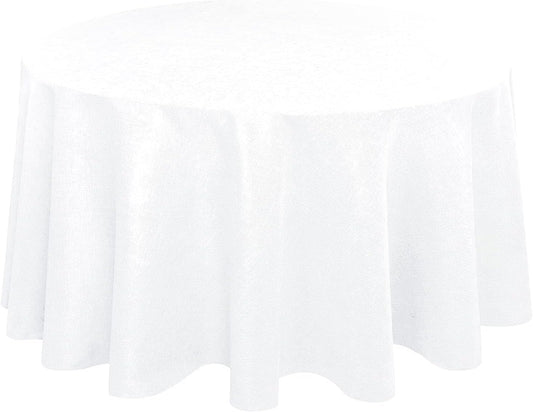 Hiasan Round Linen Tablecloth 108 Inch - Wrinkle and Stain Resistant Washable Polyester Fabric Table Cloth for Dining Room Kitchen Party, White