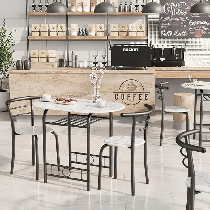Shahoo 3-Piece Wooden Dining Table Set, Kitchen Breakfast Nook Sets - Image 3