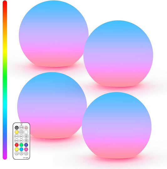 LOFTEK LED Ball Light, Multi-Color Rechargeable Night Lights, 3-inch RGB Ball Mood Lighting, Waterproof Ambient Lighting Lamp for Home Bedroom Patio Pool Decorative Lighting, 4 Pack