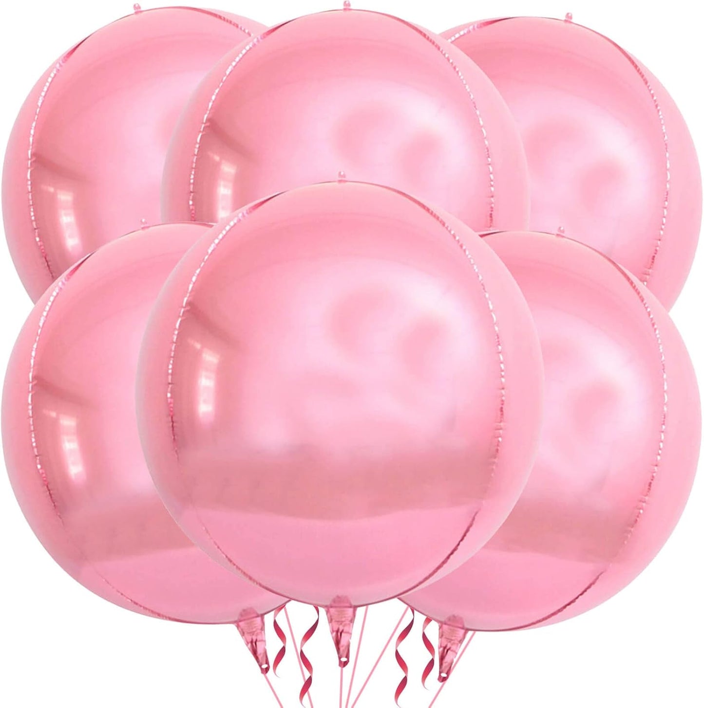 6 Pack Pearl Pink 22 Inch 4D Foil Balloons Big 360 Degree Round Sephere Mylar Balloons Mirror Finish Metallic Balloons for Wedding,Birthday,Bachelorette,Baby Shower Decorations Party Supplies