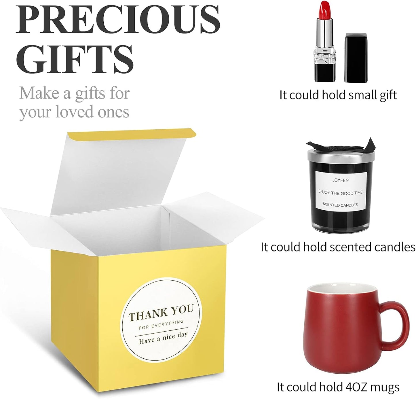 COTOPHER Small Gift Boxes 60 Pack 4x4x4 inches Gold Gift Boxes with Lids for Gifts, Crafting, Wedding Party Favor, Cupcake Boxes, Candy, Bridesmaids Proposal Box with Ribbons and Stickers (Metallic