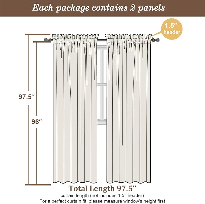Chyhomenyc White Semi Sheer Curtains 96 Inches Long 2 Panels - Image 5