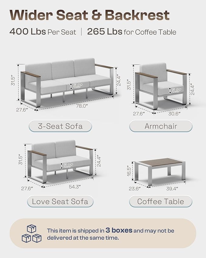 Outdoor Patio Furniture Set, 5 Seats Aluminum Patio Conversation Sets - Image 6